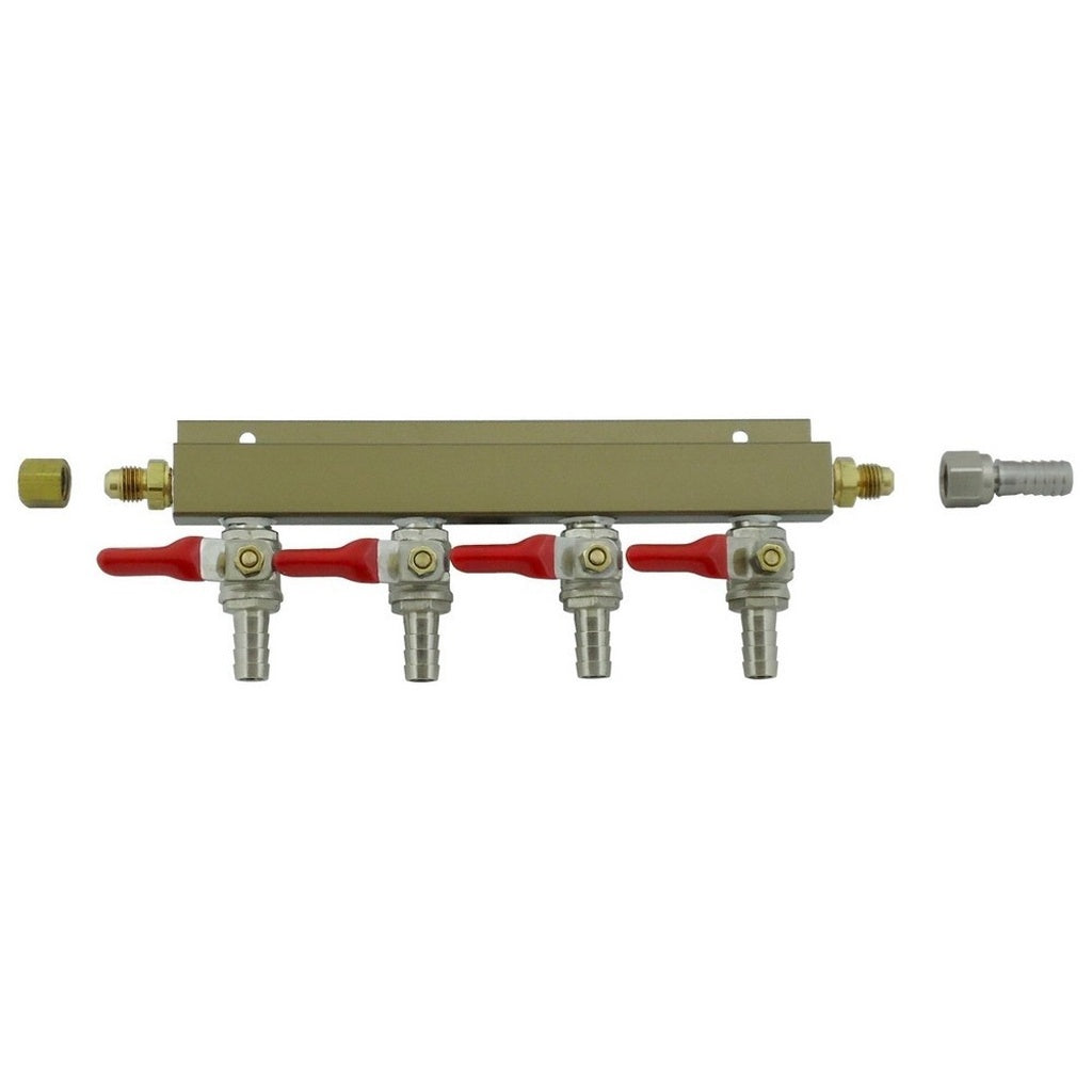 Aluminum Air Distribution, 4-Out 3/8" Ball Shutoff No Check Valve