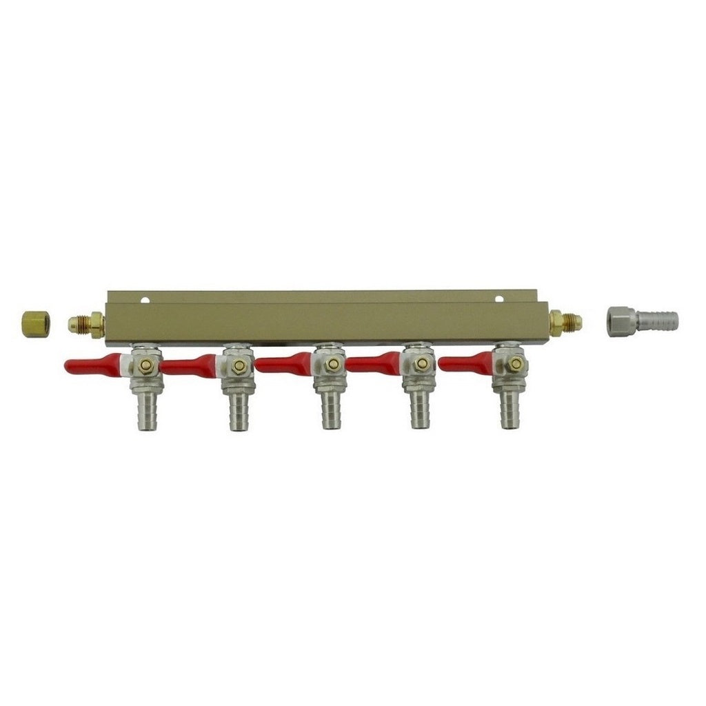 Aluminum Air Distribution, 5-Out 3/8" Ball Shutoff No Check Valve