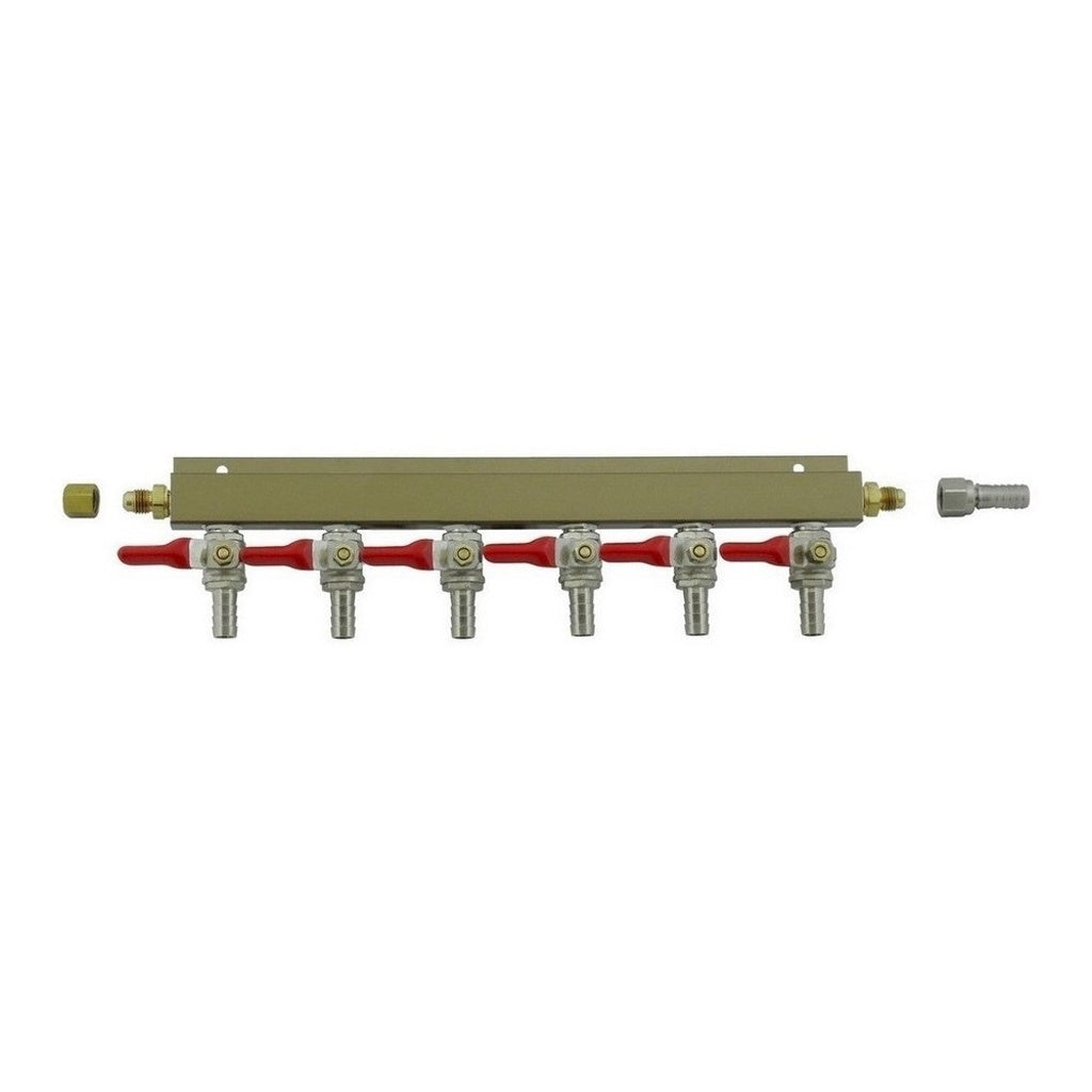 Aluminum Air Distribution, 6-Out 3/8" Ball Shutoff No Check Valve