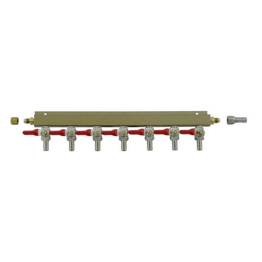 Aluminum Air Distribution, 7-Out 3/8" Ball Shutoff No Check Valve