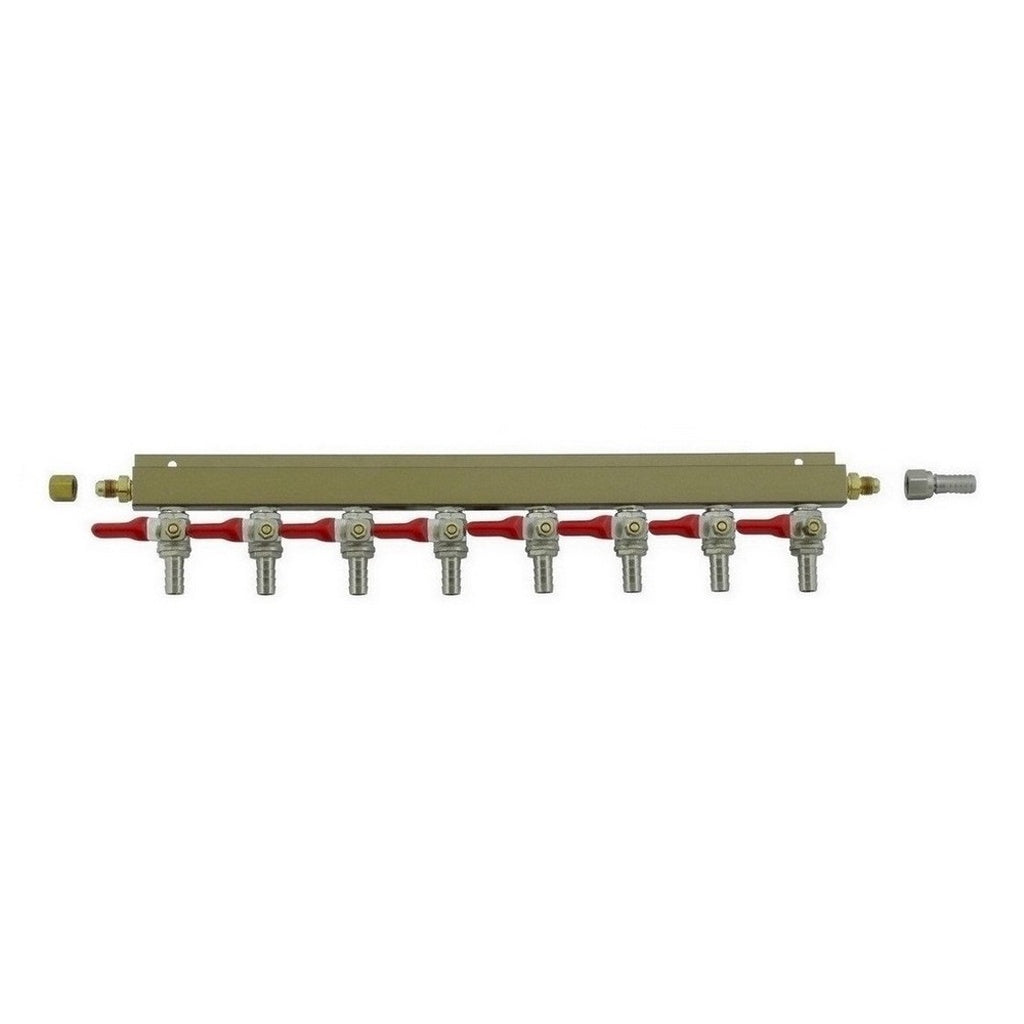 Aluminum Air Distribution, 8-Out 3/8" Ball Shutoff No Check Valve