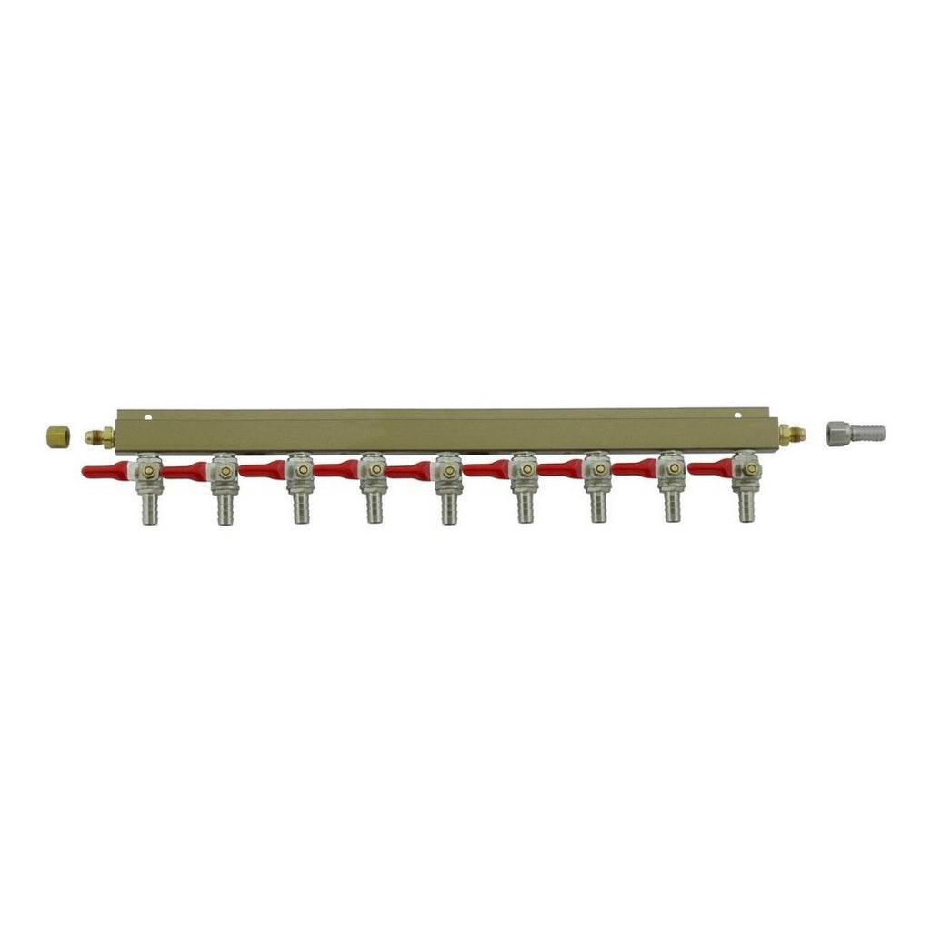 Aluminum Air Distribution, 9-Out 3/8" Ball Shutoff No Check Valve