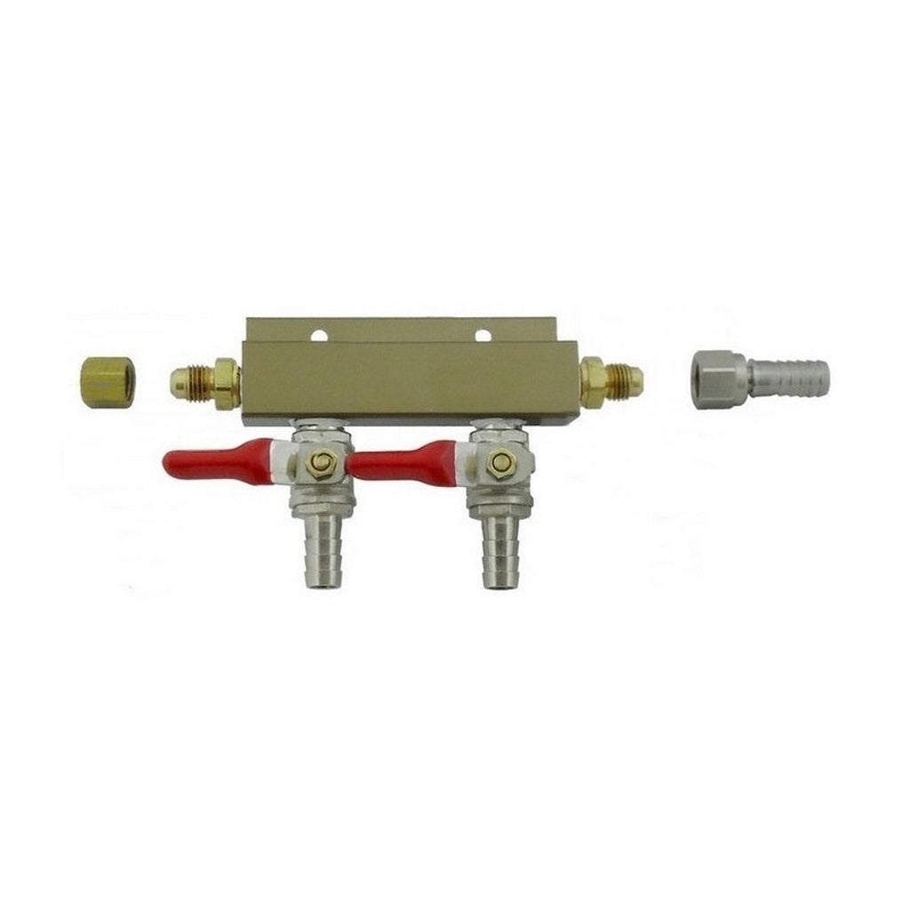 Aluminum Air Distribution, 2-Out 3/8" Ball Shutoff With Check Valve