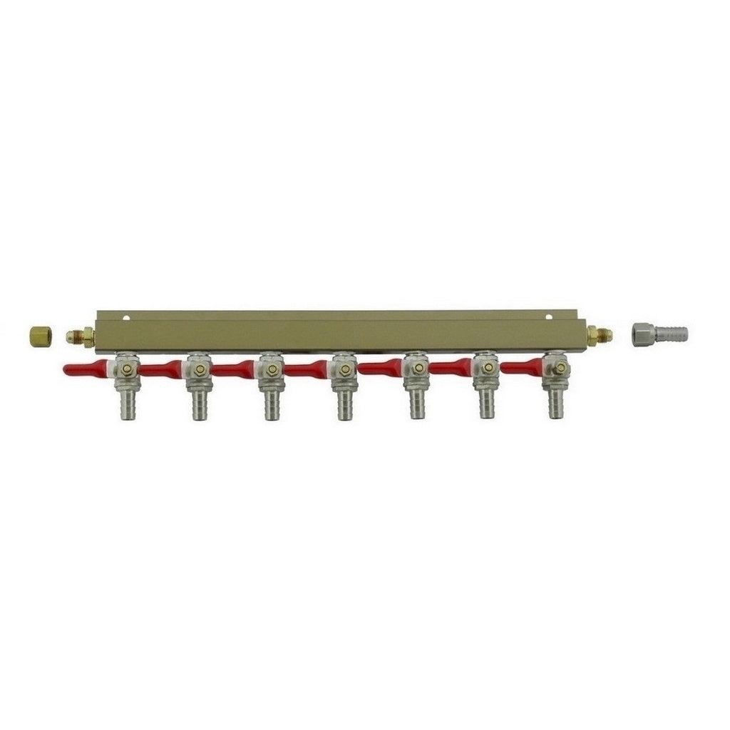 Aluminum Air Distribution, 7-Out 3/8" Ball Shutoff With Check Valve