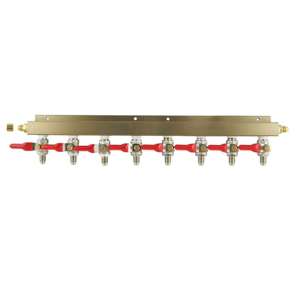 Aluminum Air Distribution, 8-Out 1/4" Male Flare-Shutoff With Check Valve