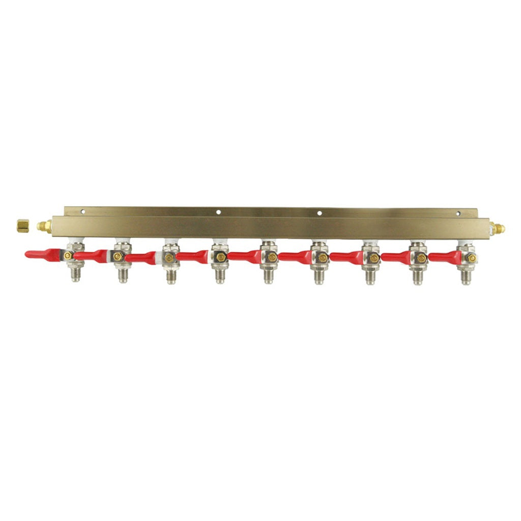 Aluminum Air Distribution, 9-Out 1/4" Male Flare-Shutoff With Check Valve
