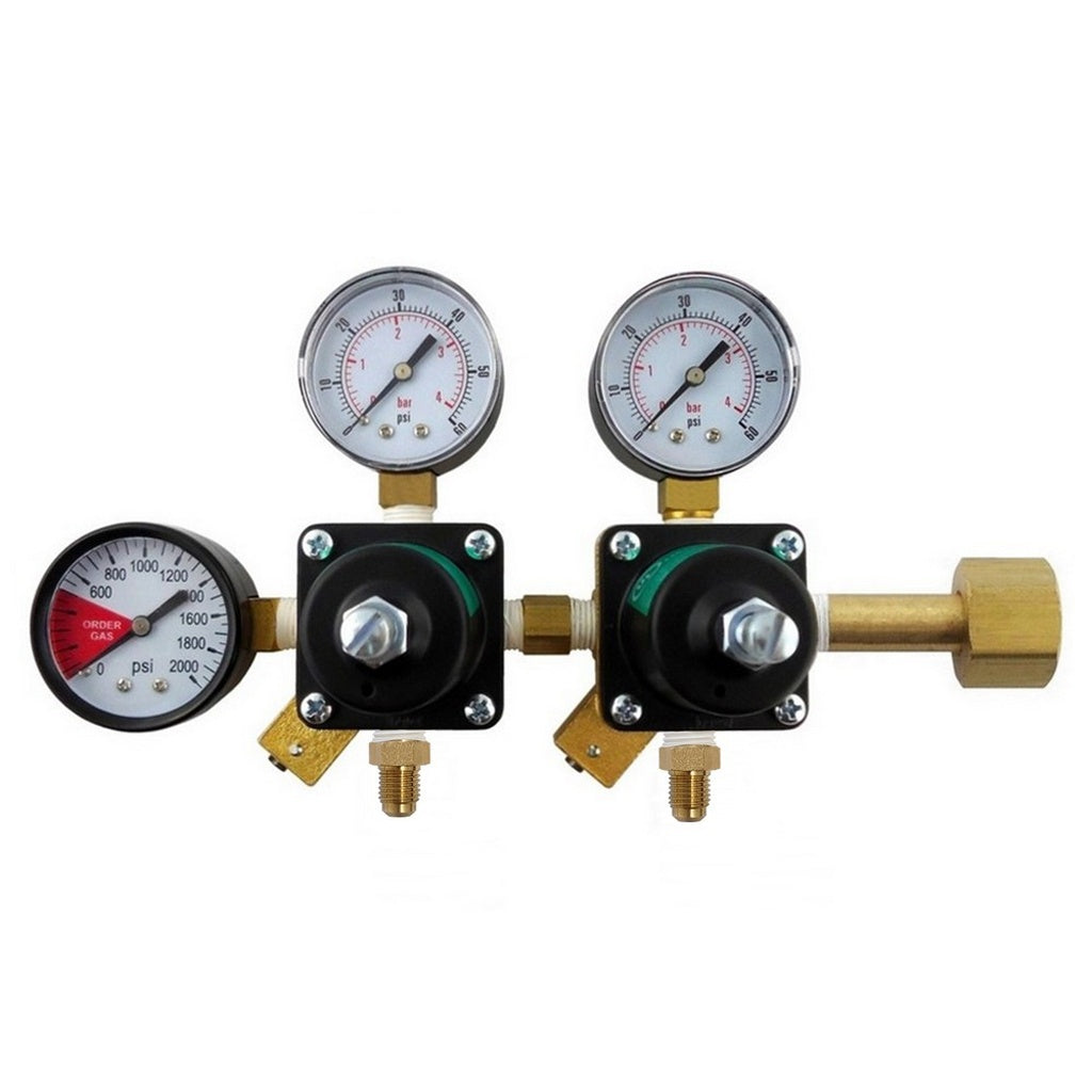 Cornelius Double CO2 Regulator, 1/4" Male Flare with Check Valve, 60/60:2000