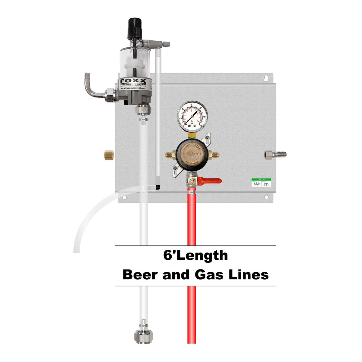 Assembled Panel with 1 Taprite Secondary Regulator, 1 FOB, Gas & Beer Lines, Fittings