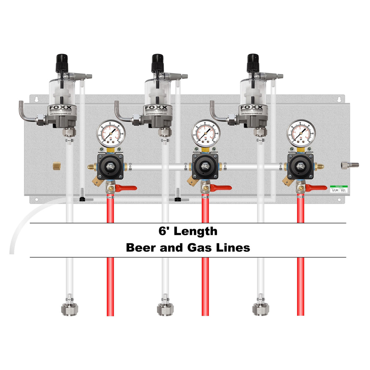 Assembled Panel with 3 Cornelius Secondary Regulators, 3 FOB, Brackets, Gas & Beer Lines, Fittings