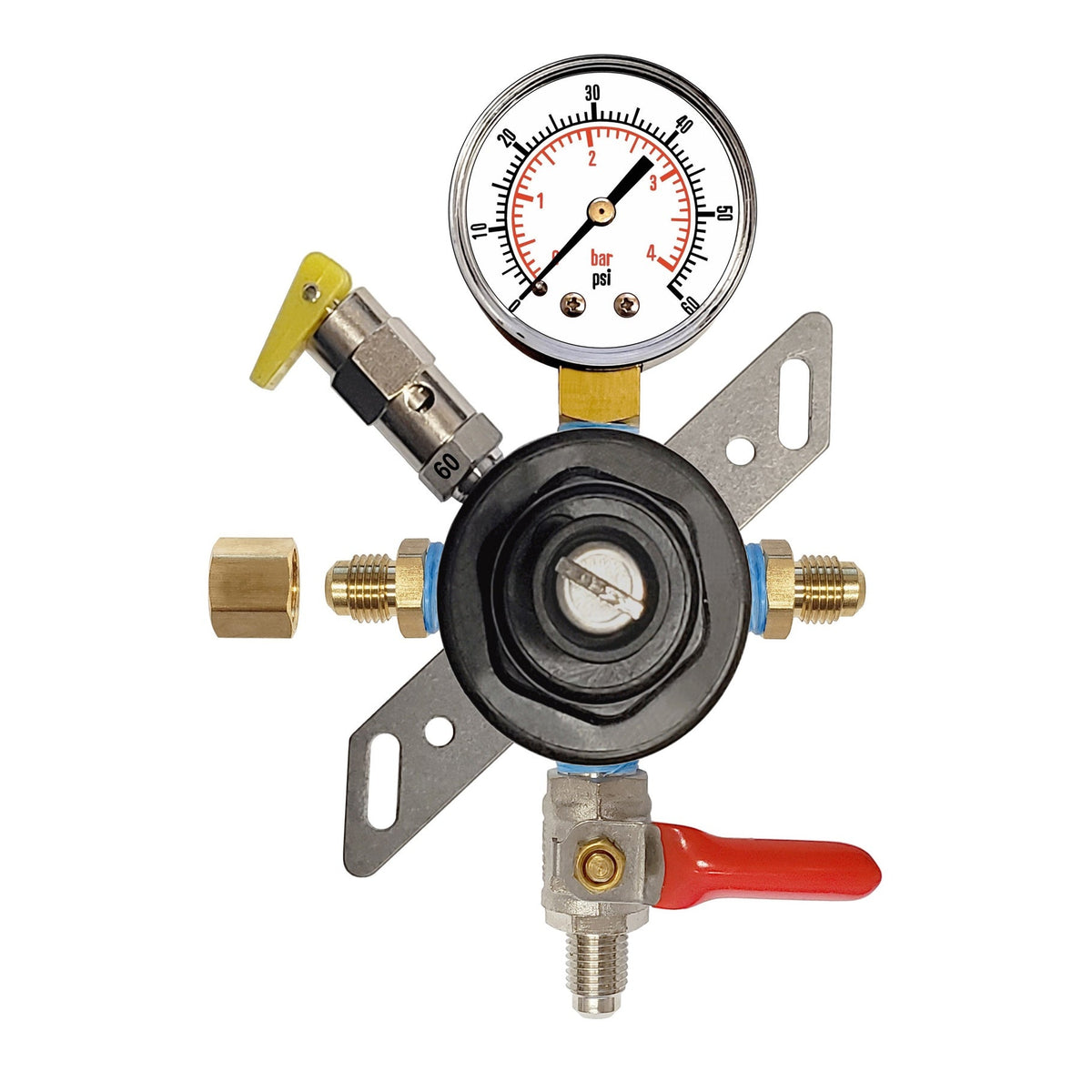 CMBecker Secondary/Pass Thru Regulator, 60 PSI, 1/4" Male Flare Shutoff with Check Valve