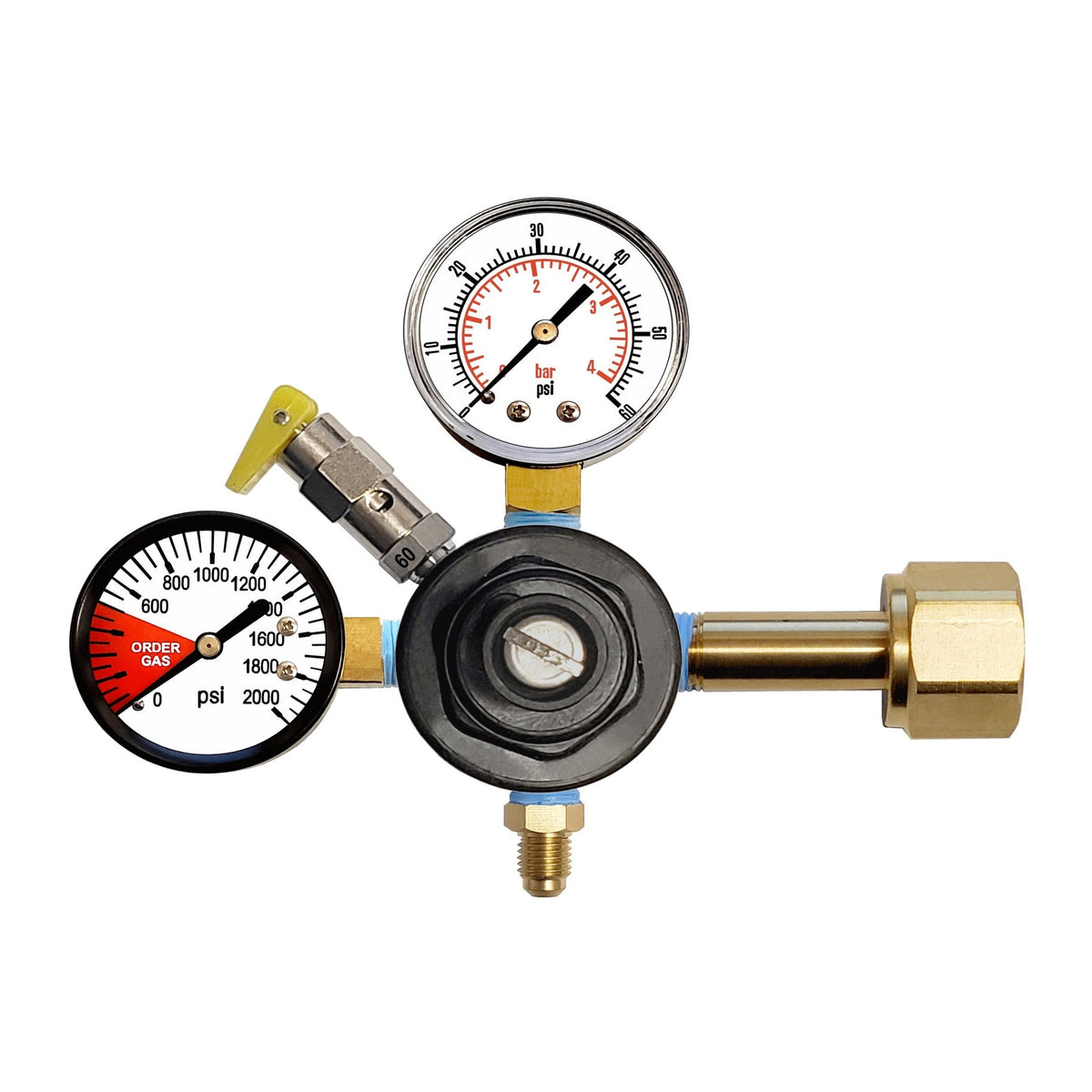 CMBecker CO2 Regulator, Dual Gauge, 60 PSI, 1/4" Male Flare with Check Valve