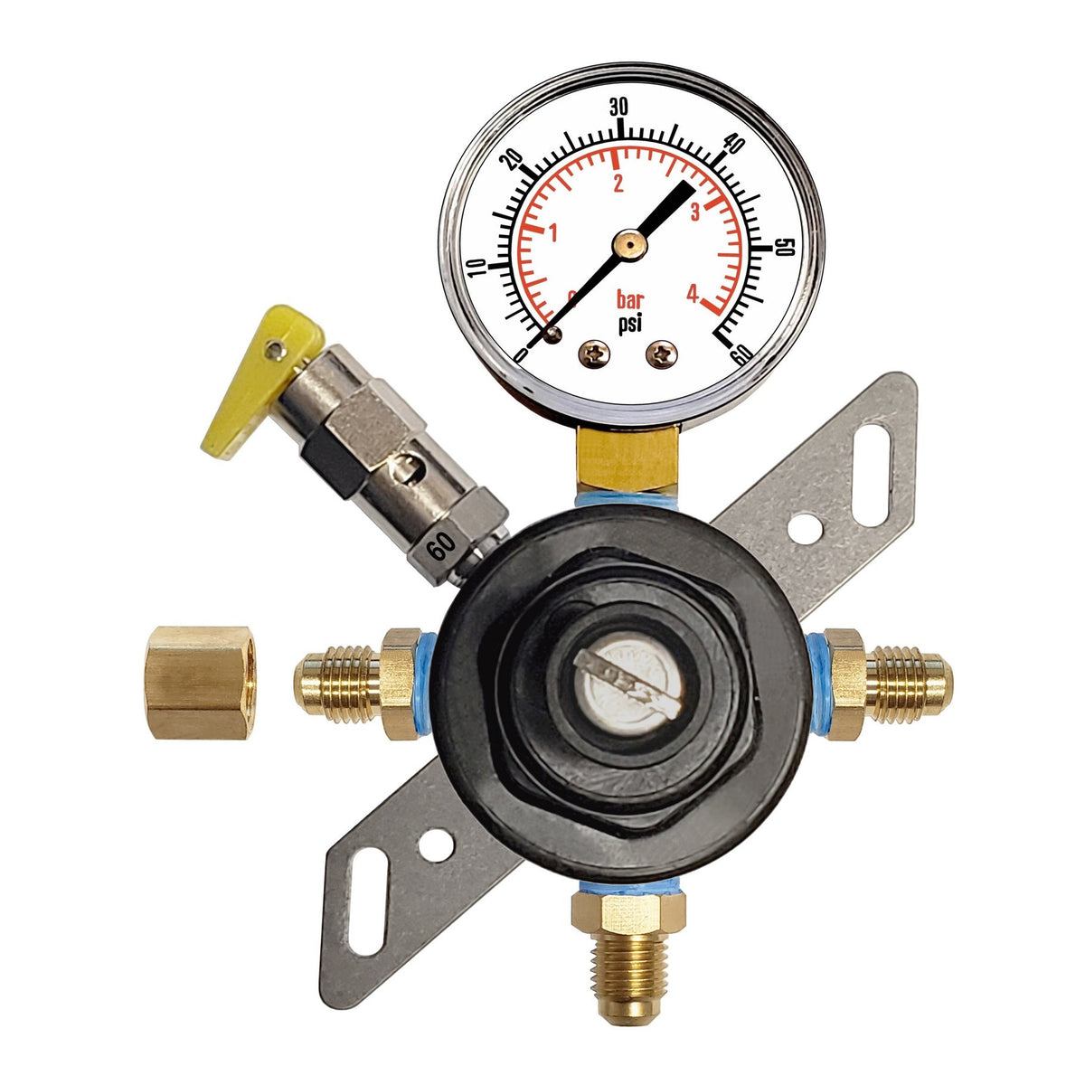 CMBecker Secondary/Pass Thru Regulator, 60 PSI, 1/4" Male Flare with Check Valve