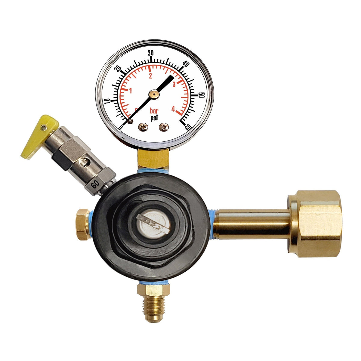 CM Becker CO2 Regulator, Single Gauge, 60 PSI, 1/4" Male Flare Shutoff with Check Valve
