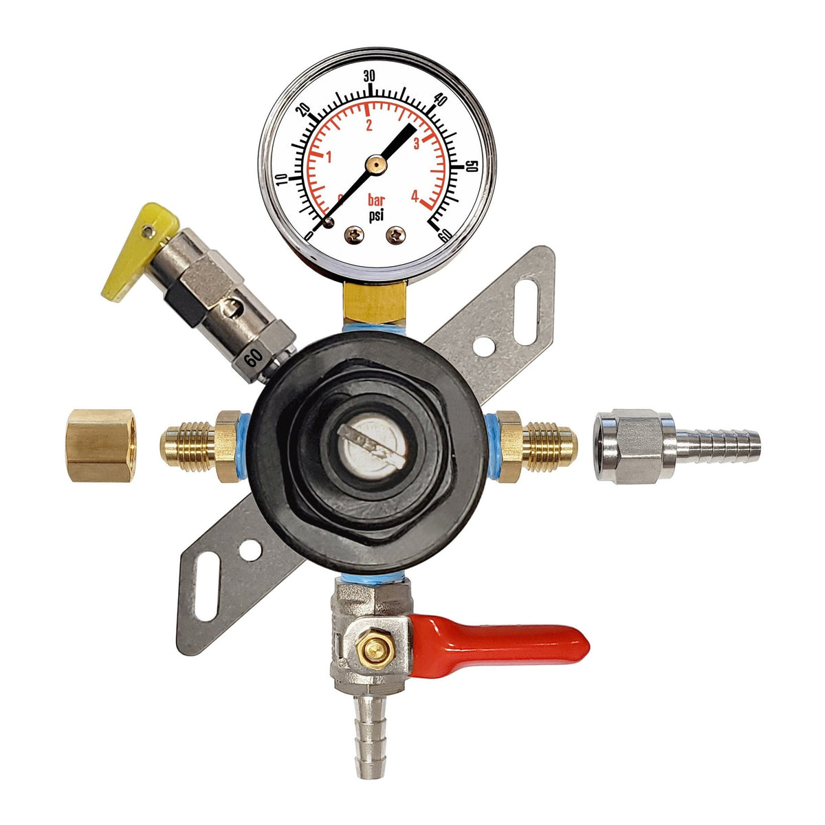 CMBecker Secondary/Pass Thru Regulator, 60 PSI, 1/4" Ball Shutoff with Check Valve