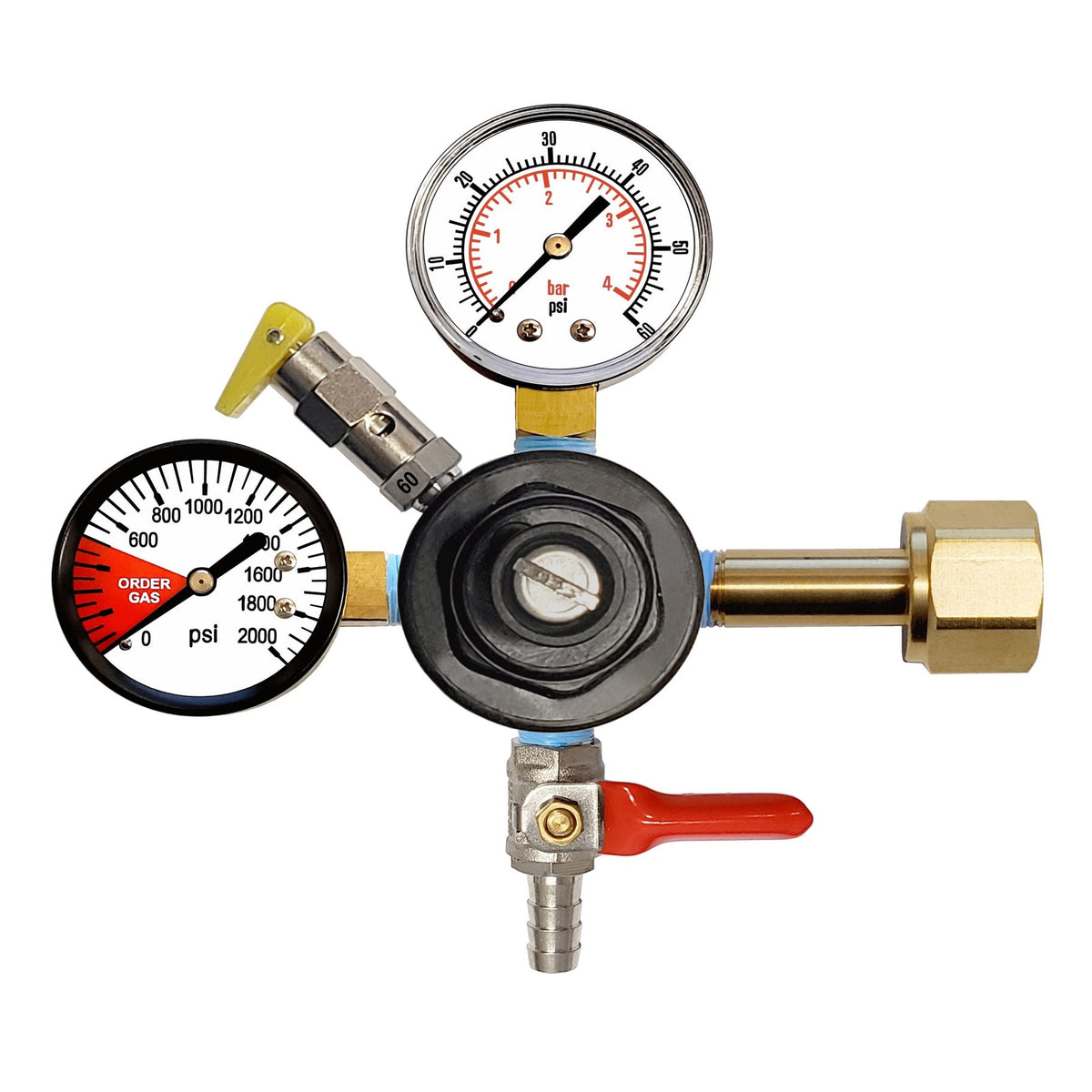 CMBecker CO2 Regulator, Dual Gauge, 60 PSI, 3/8" Ball Shutoff with Check Valve