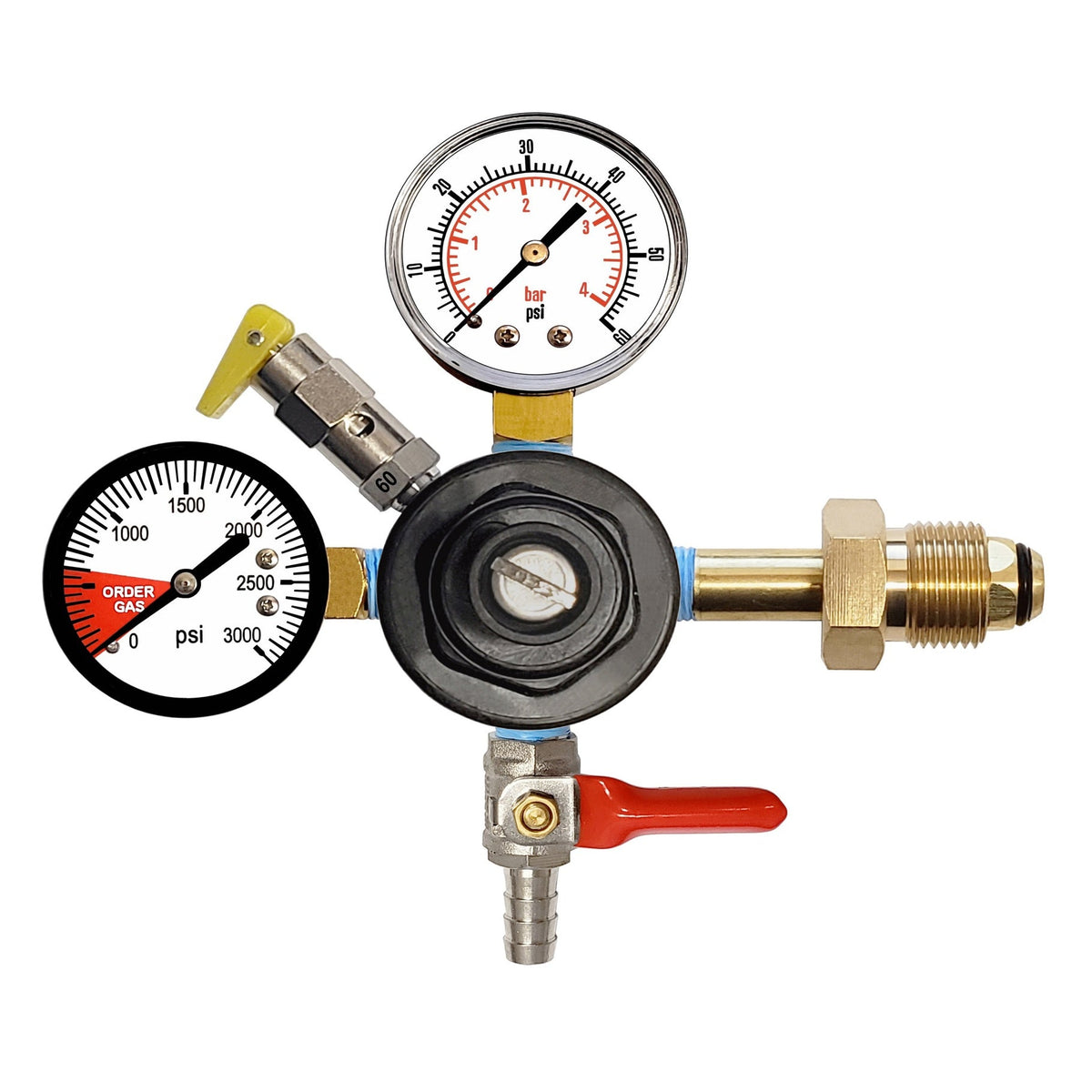 CMBecker Nitrogen Regulator, Dual Gauge, 60 PSI, 3/8" Ball Shutoff with Check Valve