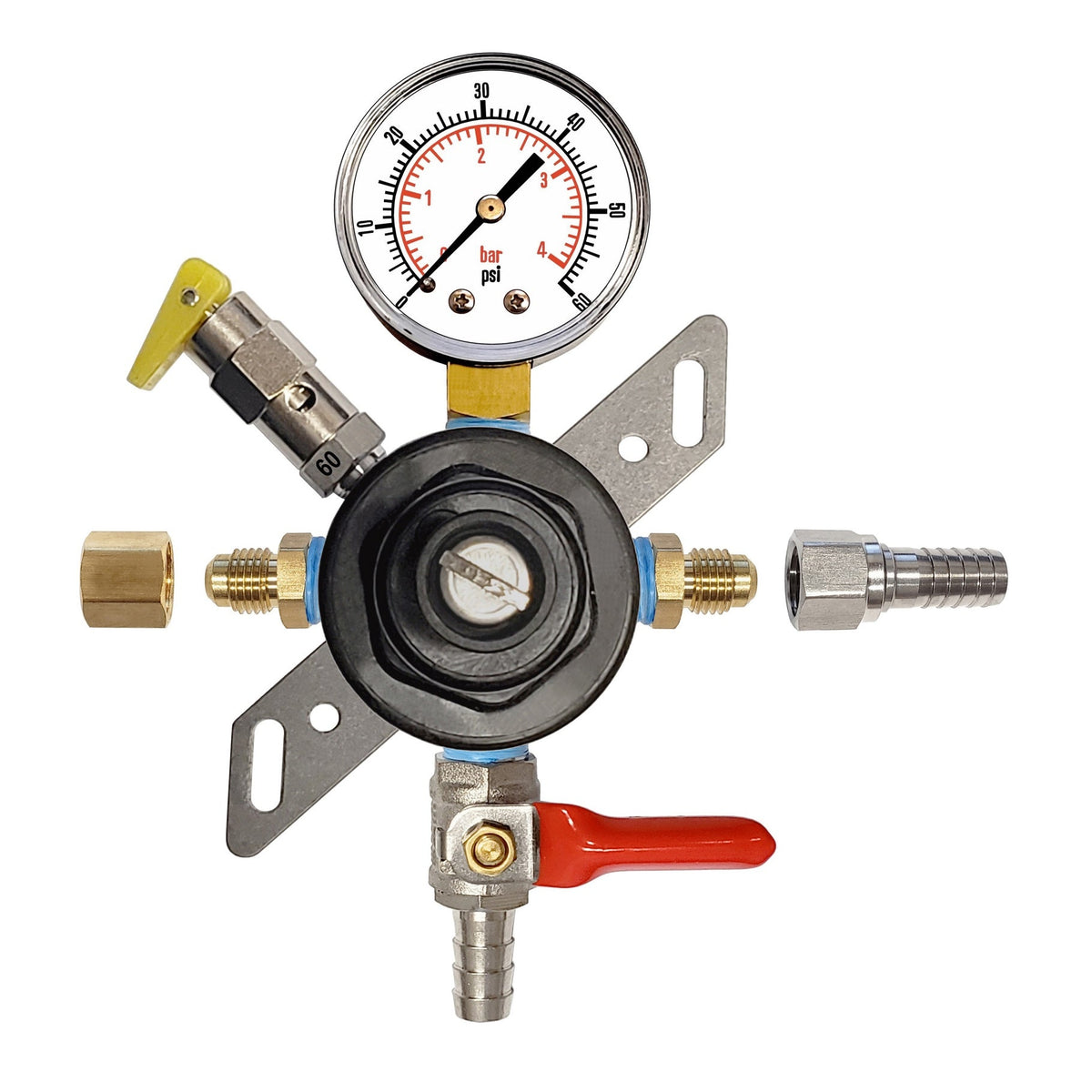 CMBecker Secondary/Pass Thru Regulator, 60 PSI, 3/8" Ball Shutoff with Check Valve