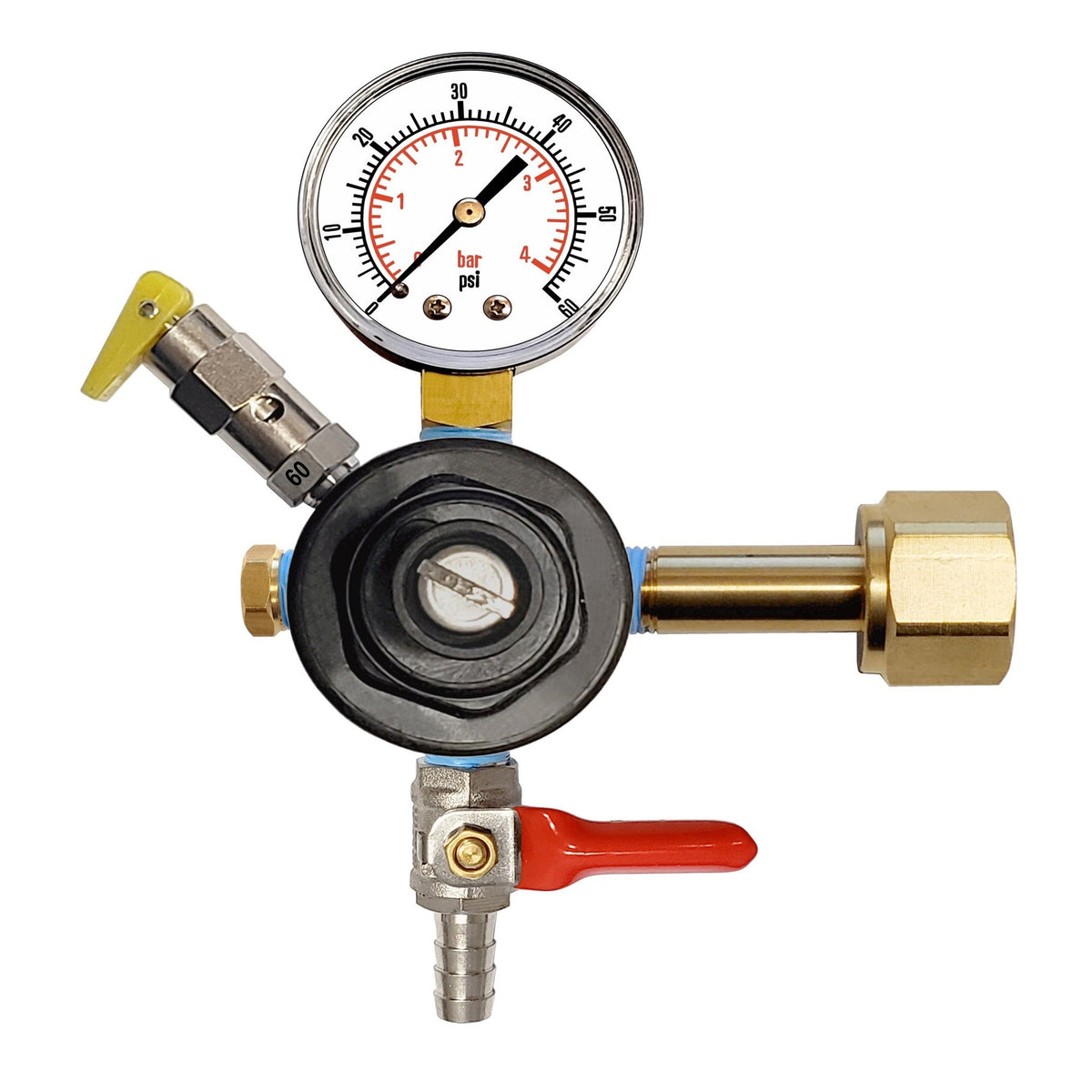 CMBecker CO2 Regulator, Single Gauge, 60 PSI, 3/8" Ball Shutoff with Check Valve