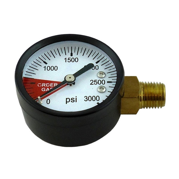 Gauge, 2" Diameter, 3000 PSI, 1/4" Male Pipe Thread, Right-Hand Thread, Side Mount