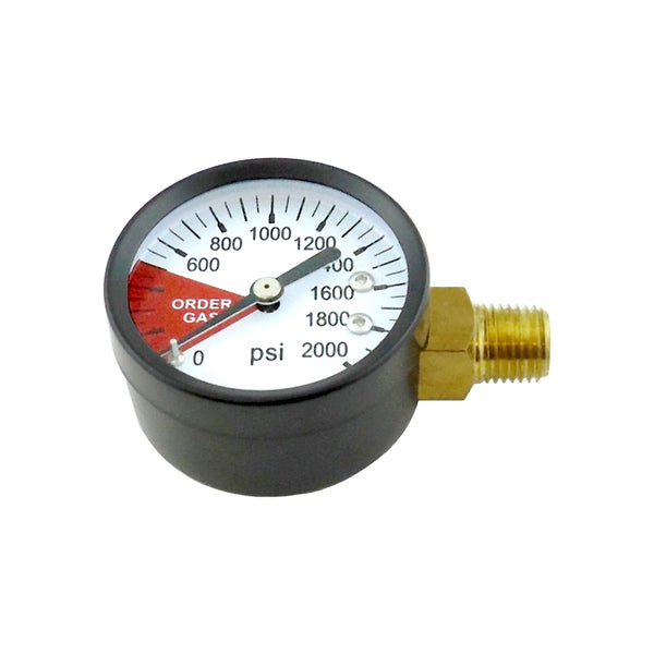 Gauge, 2" Diameter, 2000 PSI, 1/4" Male Pipe Thread, Right-Hand Thread, Side Mount