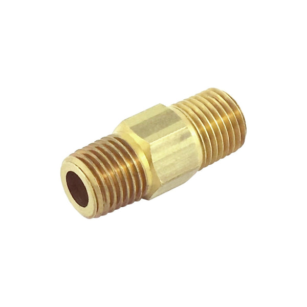 Hex Nipple-Heavy, 1/4" Male Pipe Thread x 1/4" Male Pipe Thread Right-Hand Thread Brass