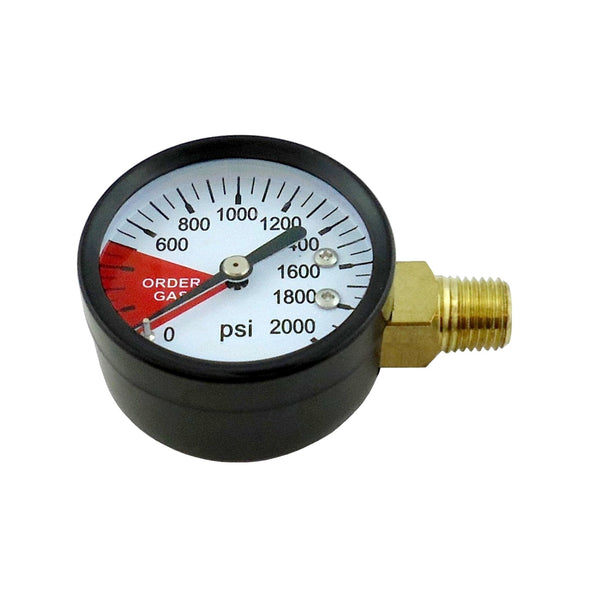 Gauge, 2" Diameter, 2000 PSI, 1/4" Male Pipe Thread, Left-Hand Thread, Side Mount