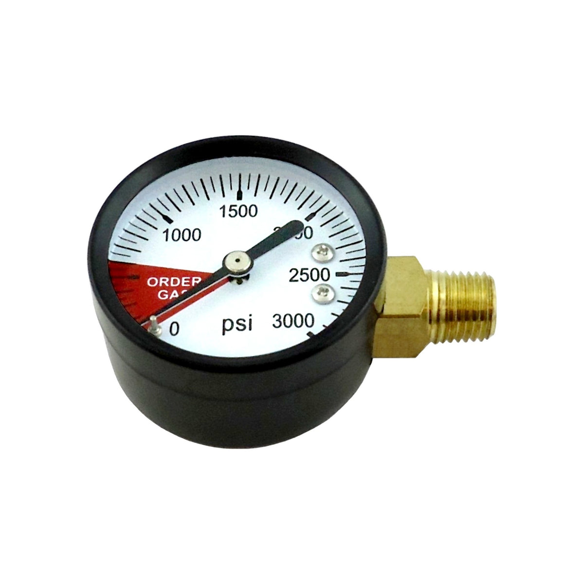 Gauge, 2" Diameter, 3000 PSI, 1/4" Male Pipe Thread, Left-Hand Thread, Side-Mount