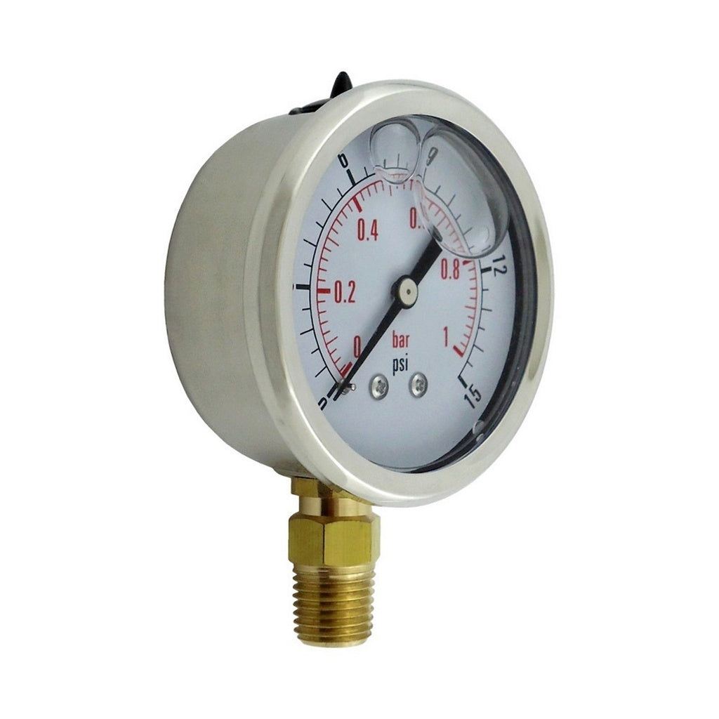 Liq Filled Gauge, 2.5"-Diameter 1/4" Male Pipe Thread 15 PSI