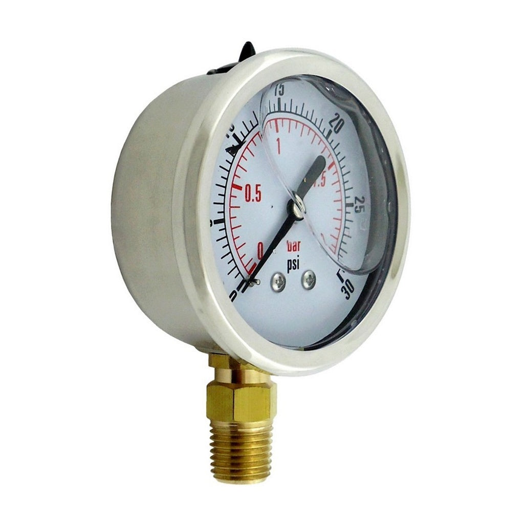 Liq Filled Gauge, 2.5"-Diameter 1/4" Male Pipe Thread 30 PSI