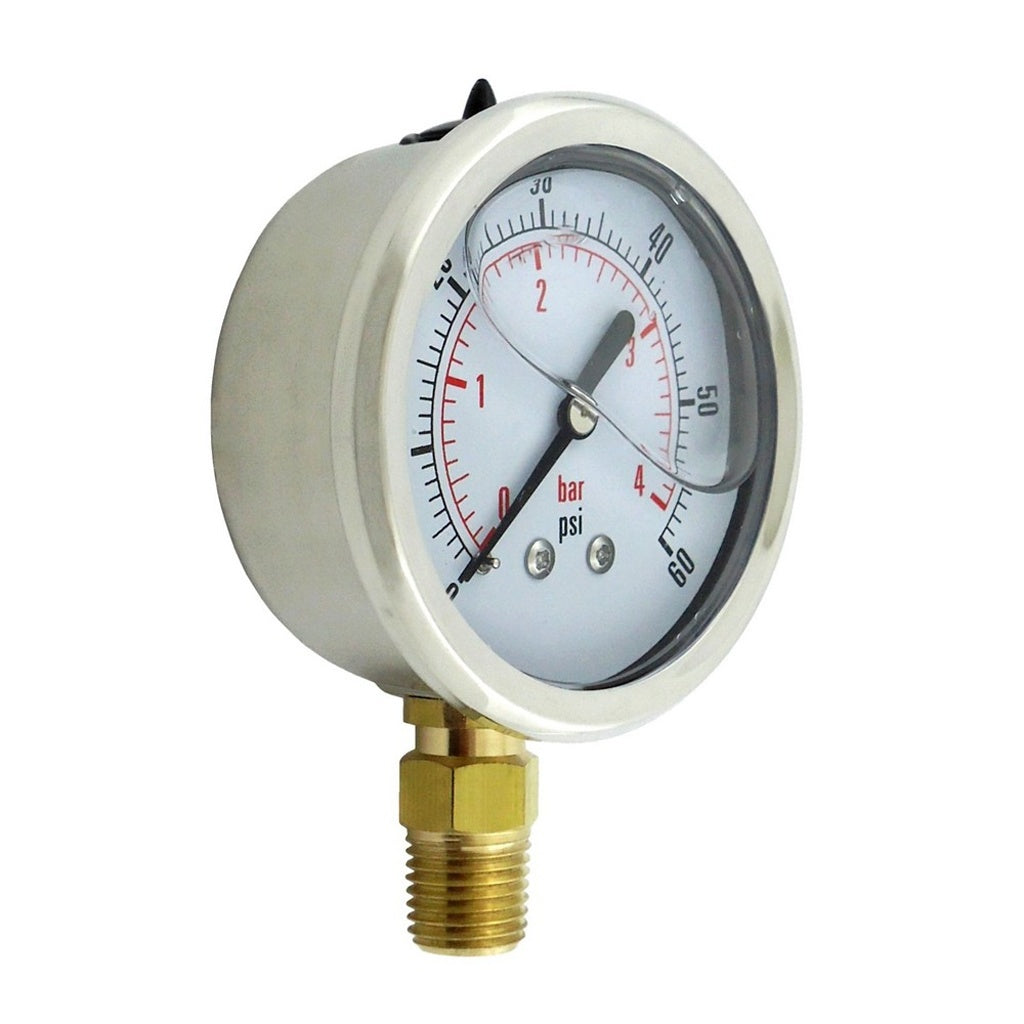Liq Filled Gauge, 2.5"-Diameter 1/4" Male Pipe Thread 60 PSI