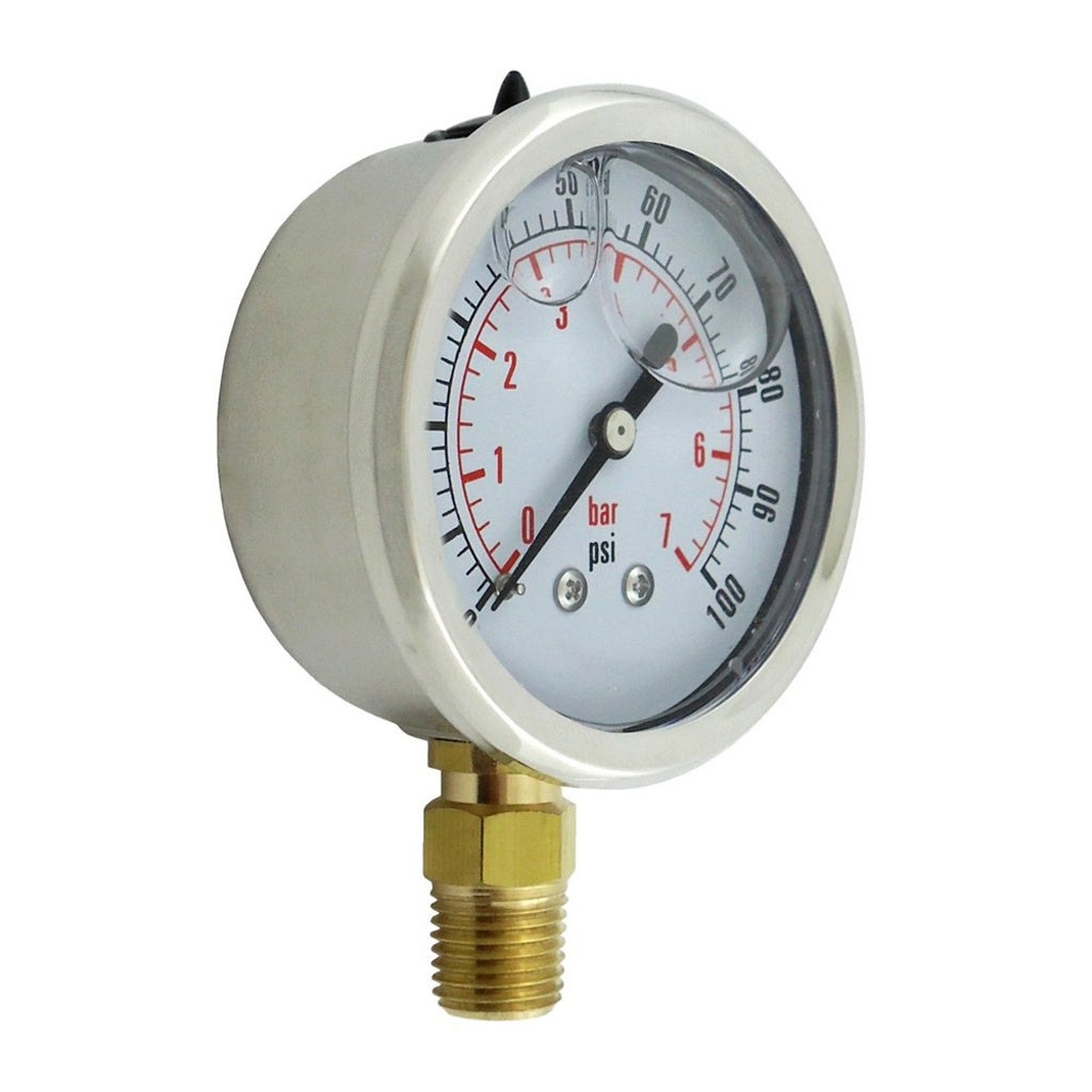 Liq Filled Gauge, 2.5"-Diameter 1/4" Male Pipe Thread 100 PSI