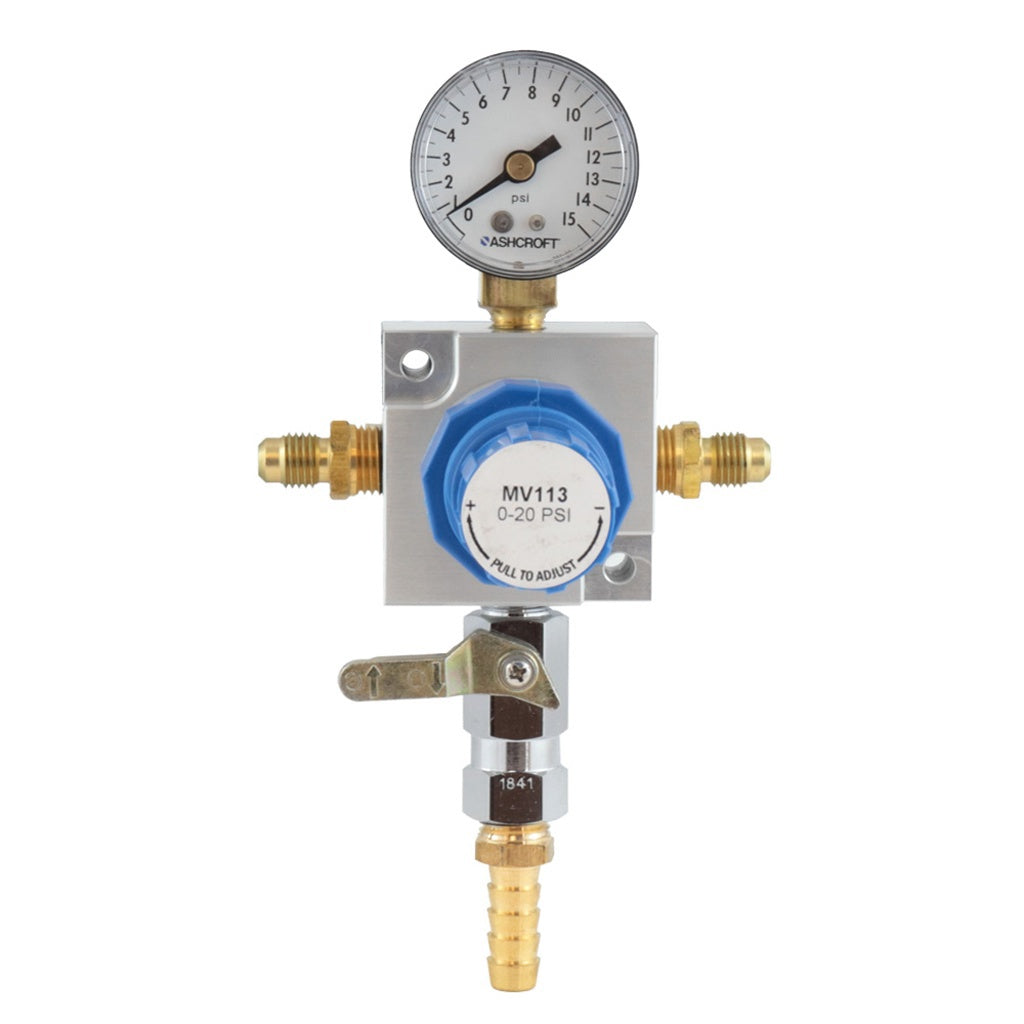 McDantim Secondary TruRegs, 1 Regulator, 15 PSI, 1/4" Male Flare In/Out, 3/8" Ball Shutoff
