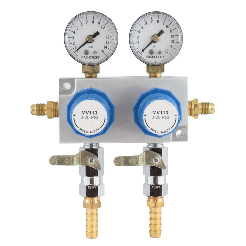 McDantim Secondary TruRegs, 2 Regulators, 15 PSI, 1/4" Male Flare In/Out, 3/8" Ball Shutoff
