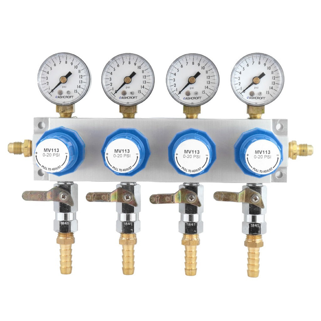 McDantim Secondary TruRegs, 4 Regulators, 15 PSI, 1/4" Male Flare In/Out, 3/8" Ball Shutoff