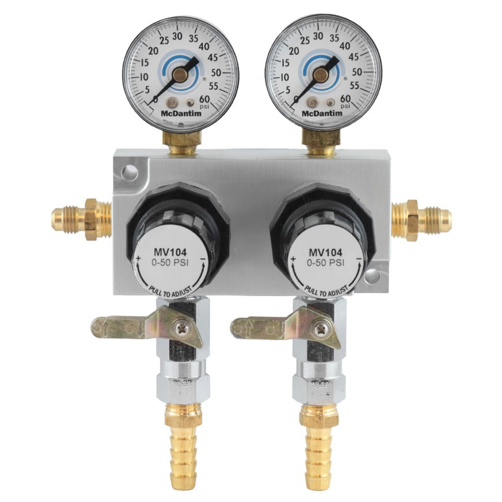 McDantim Secondary TruRegs, 2 Regulators, 60 PSI, 1/4" Male Flare In/Out, 3/8" Ball Shutoff