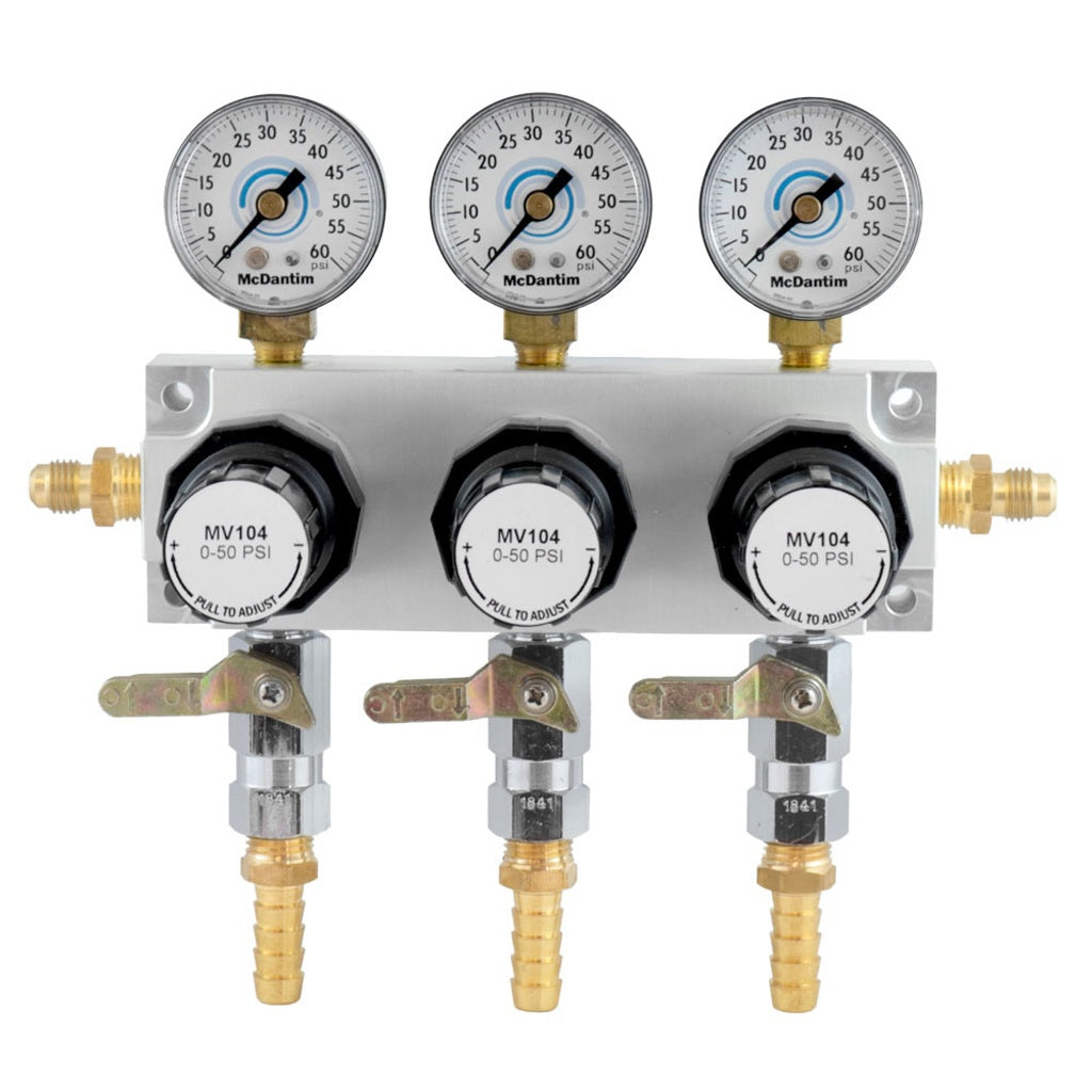 McDantim Secondary TruRegs, 3 Regulators, 60 PSI, 1/4" Male Flare In/Out, 3/8" Ball Shutoff