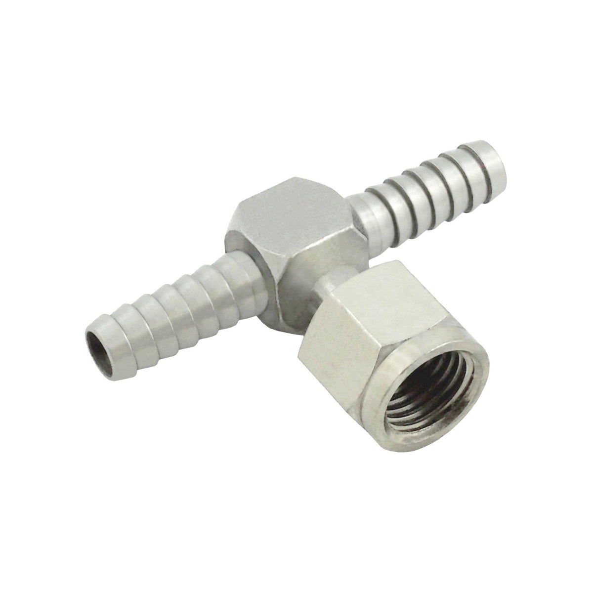 Swivel Tee, 1/4" B x 1/4" B x 1/4" Female Flare-Swivel Nut Stainless Steel