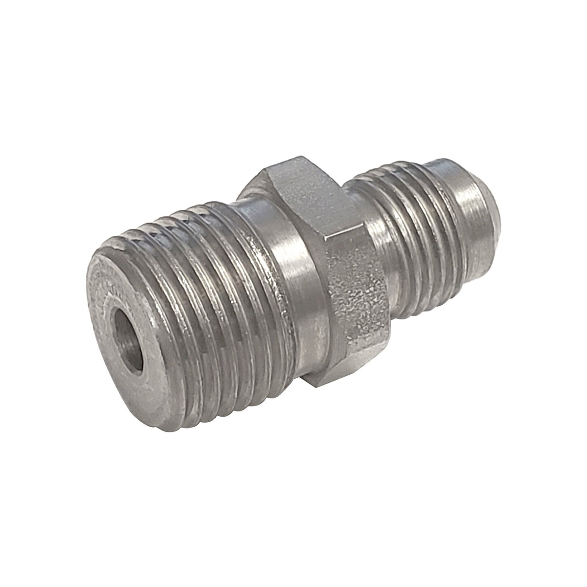 Hex Adapter, 3/8" Male Flare x 1/2" Male Pipe Thread Stainless Steel