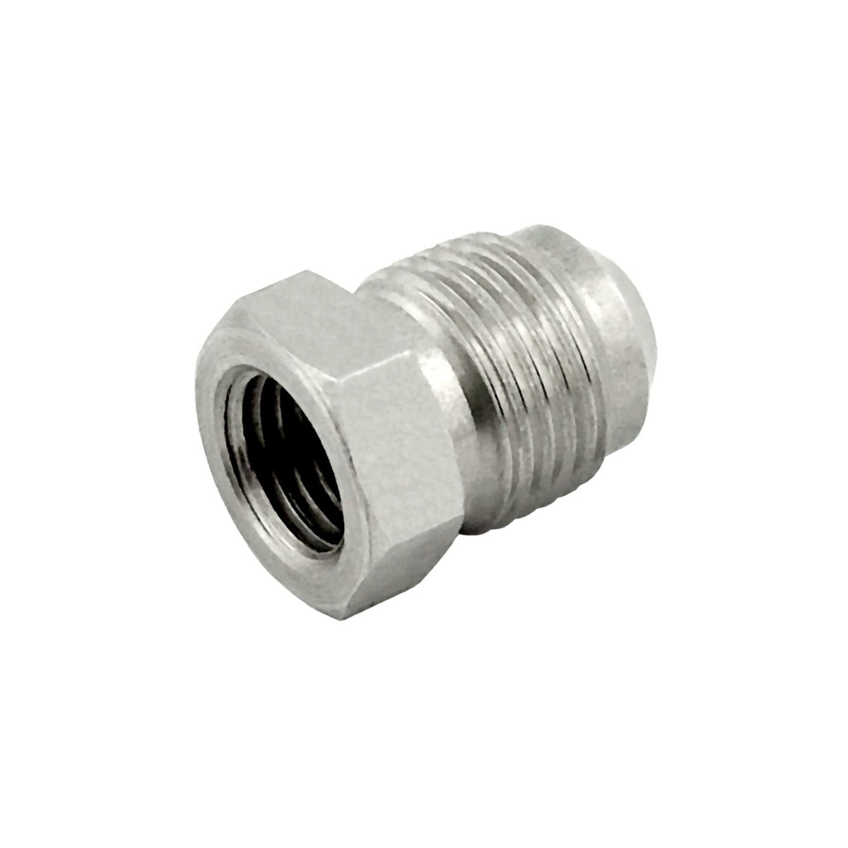 Union, 1/4" Female Flare x 3/8" Male Flare Stainless Steel
