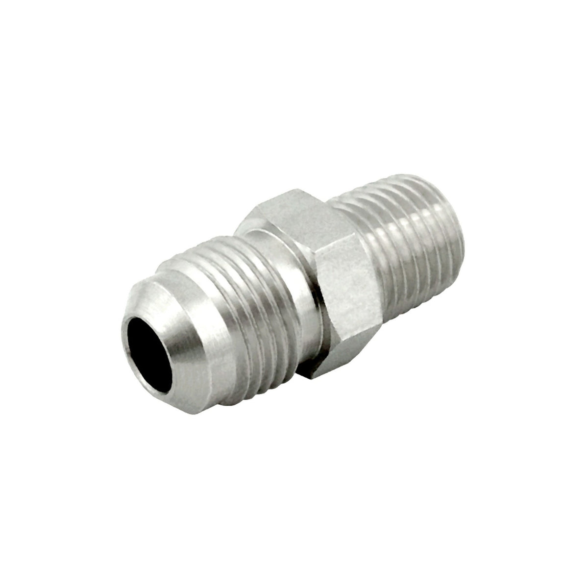 Hex Adapter, 3/8" Male Flare x 1/4" Male Pipe Thread Stainless Steel