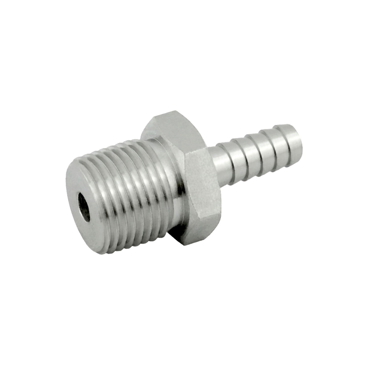 Hose Barb Adapter, 1/4" B x 3/8" Male Pipe Thread Stainless Steel