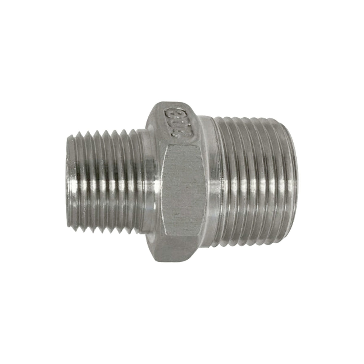 Hex Nipple, 3/8" Male Pipe Thread x 1/4" Male Pipe Thread 304 Stainless Steel