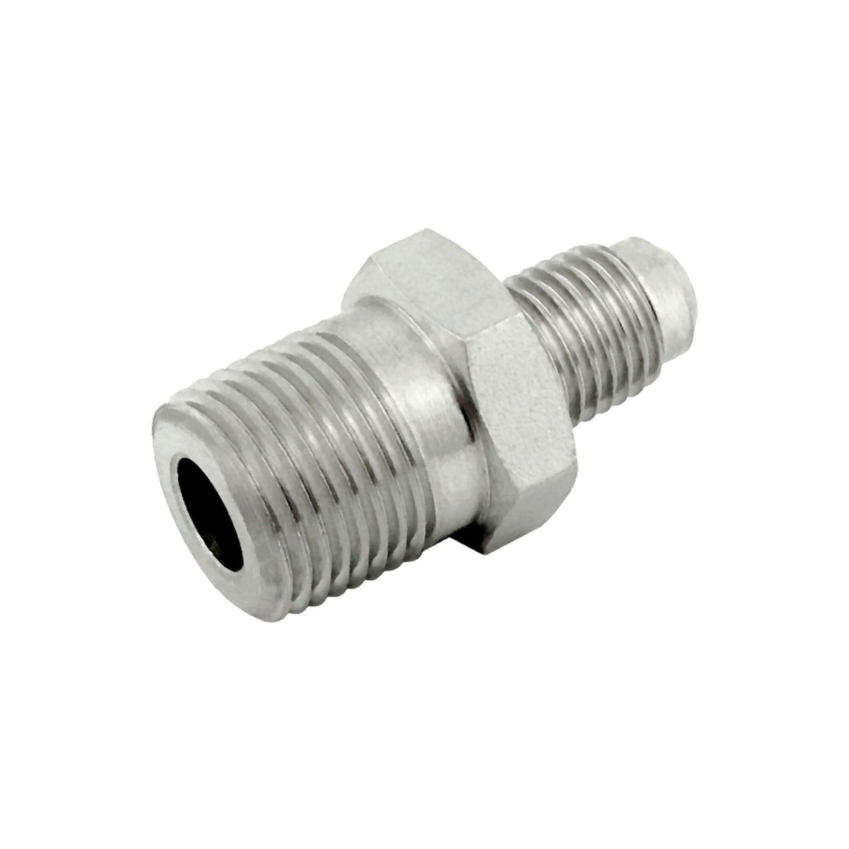 Hex Adapter, 1/4" Male Flare x 3/8" Male Pipe Thread Stainless Steel