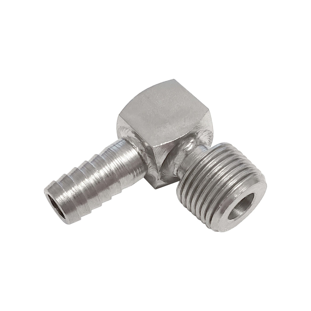 90° Adapter, 3/8" B x 3/8" Male Pipe Thread Stainless Steel