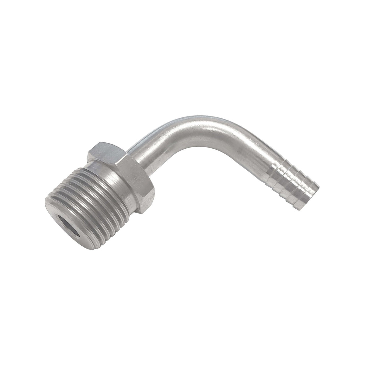 90° Adapter, 3/8" B x 1/2" Male Pipe Thread Stainless Steel