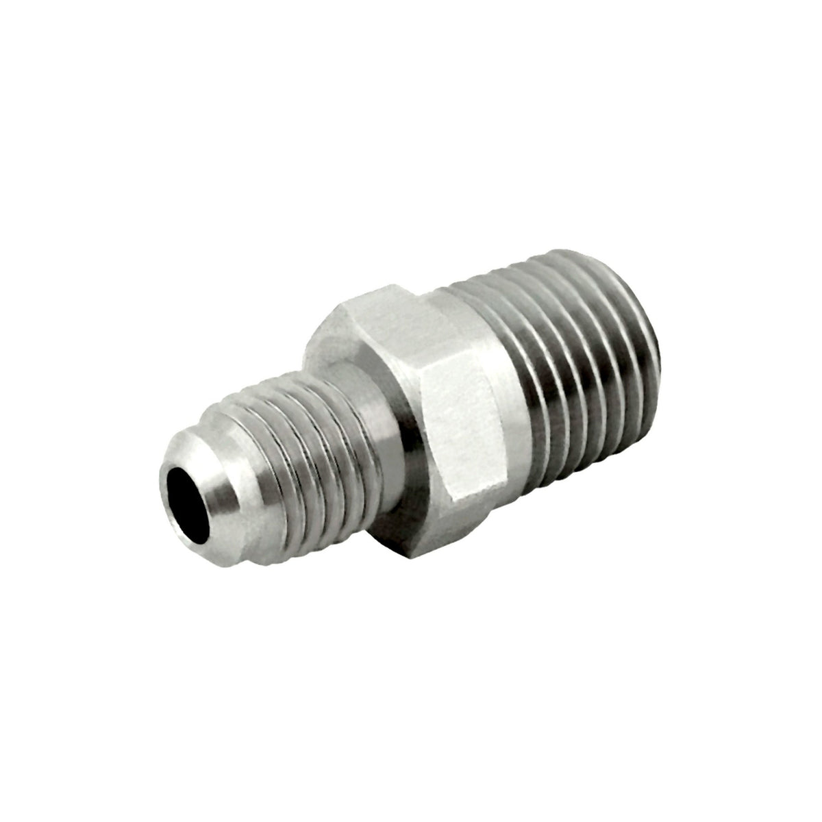 Hex Adapter, 3/8" Male Flare x 3/8" Male Pipe Thread Stainless Steel