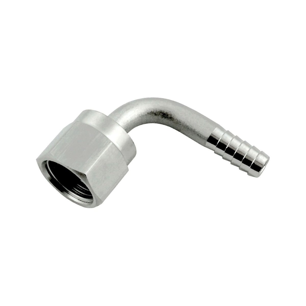90° Swivel Elbow, 3/8" Female Flare Nut x 1/4" B Stem 304 Stainless Steel