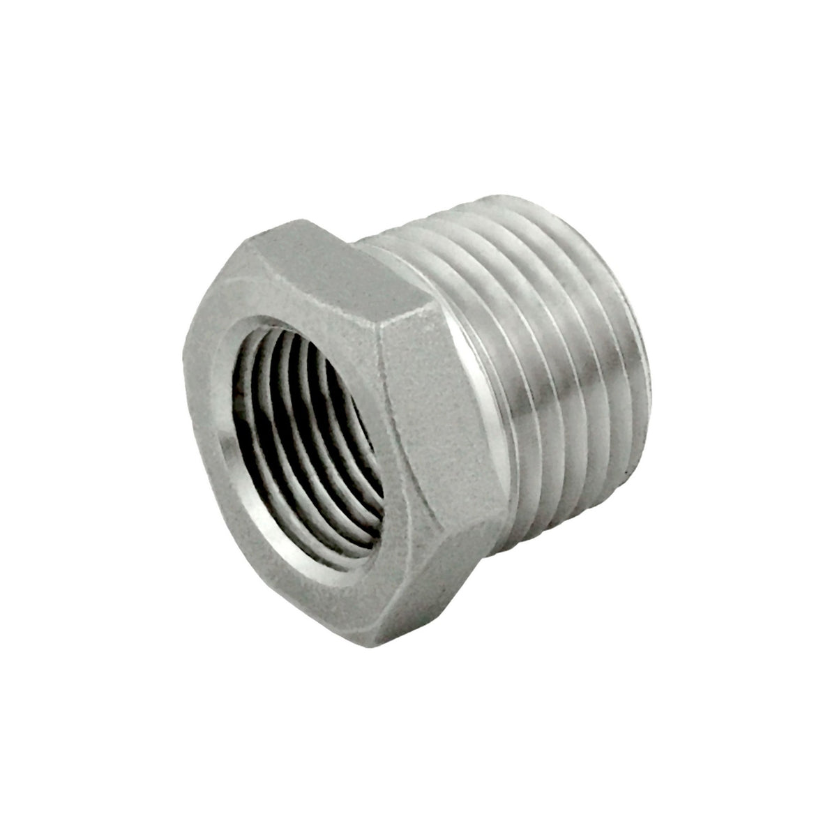 Hex Bushing, 1/8" Female Pipe Thread x 1/4" Male Pipe Thread, 304 Stainless Steel