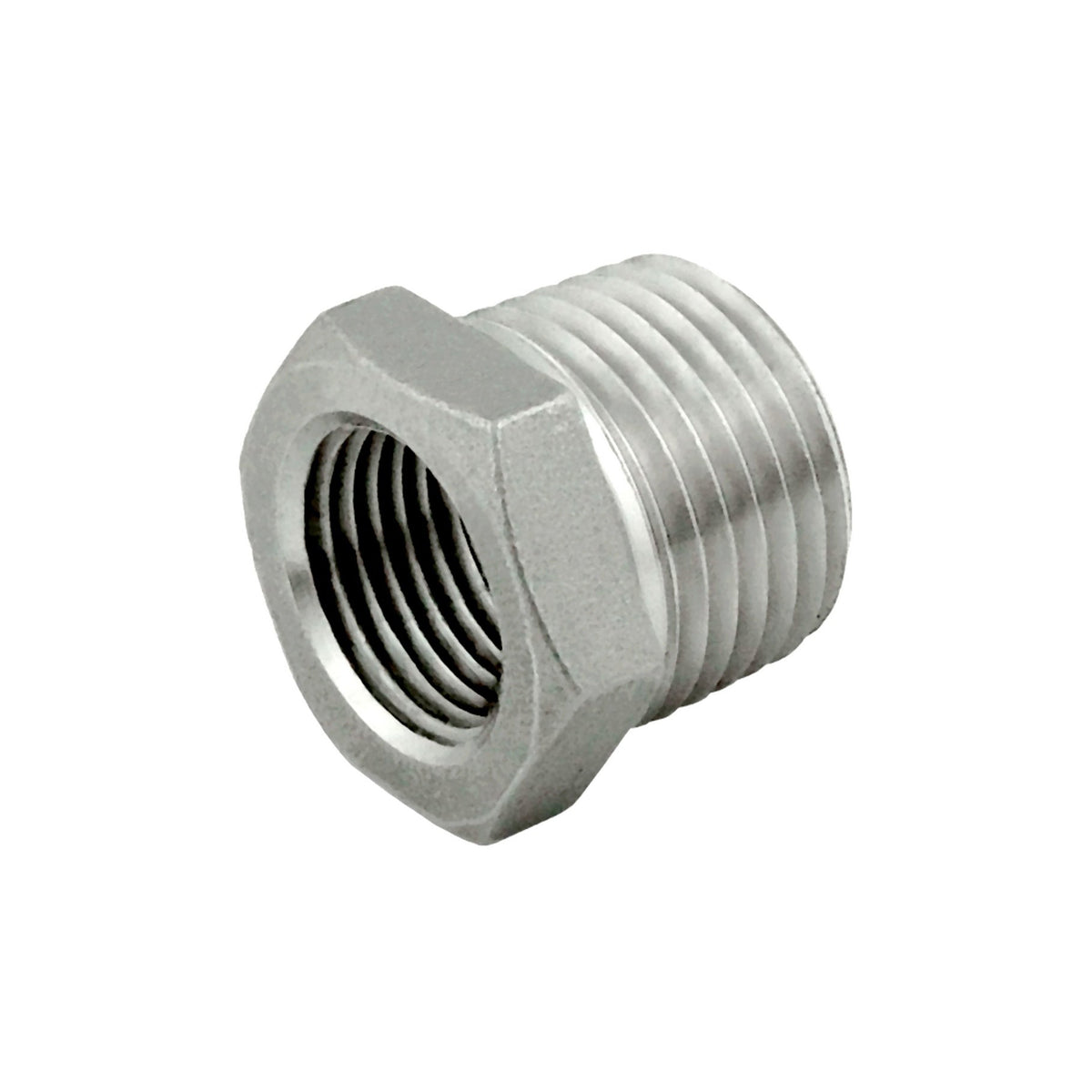 Hex Bushing, 1/4" Female Pipe Thread x 3/8" Male Pipe Thread, 304 Stainless Steel