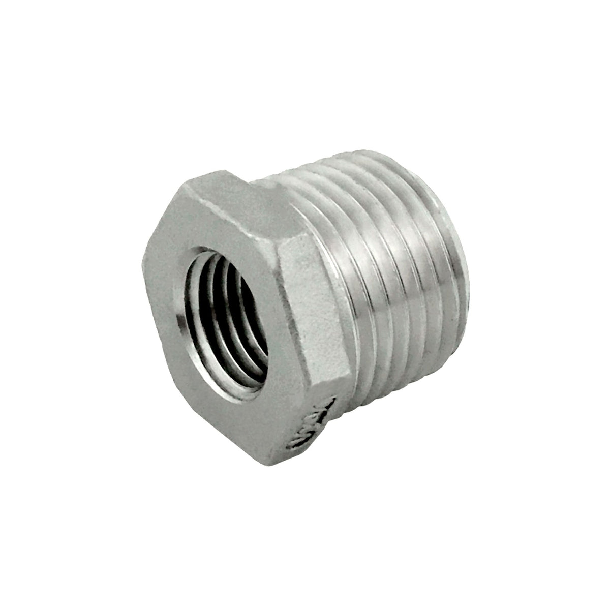 Hex Bushing, 1/4" Female Pipe Thread x 1/2" Male Pipe Thread, 304 Stainless Steel